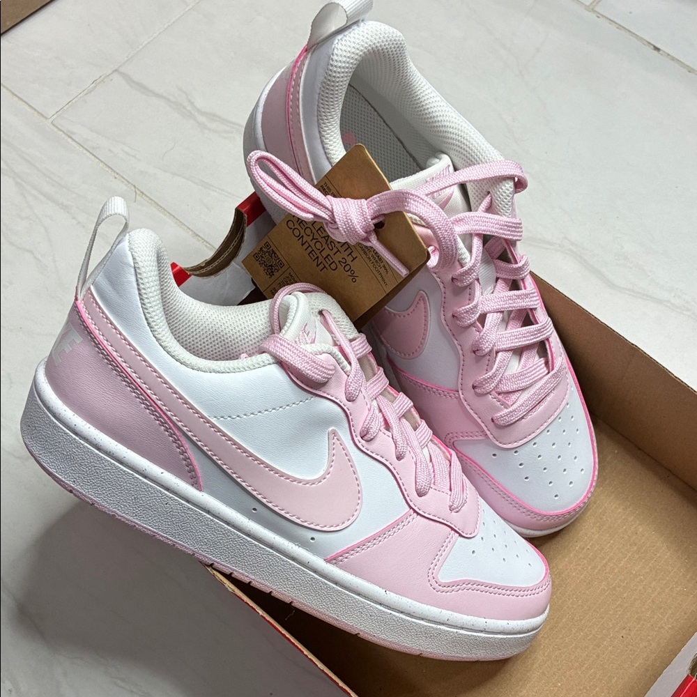 Nike White and Pink Athletic Shoes court borough DV6456-105